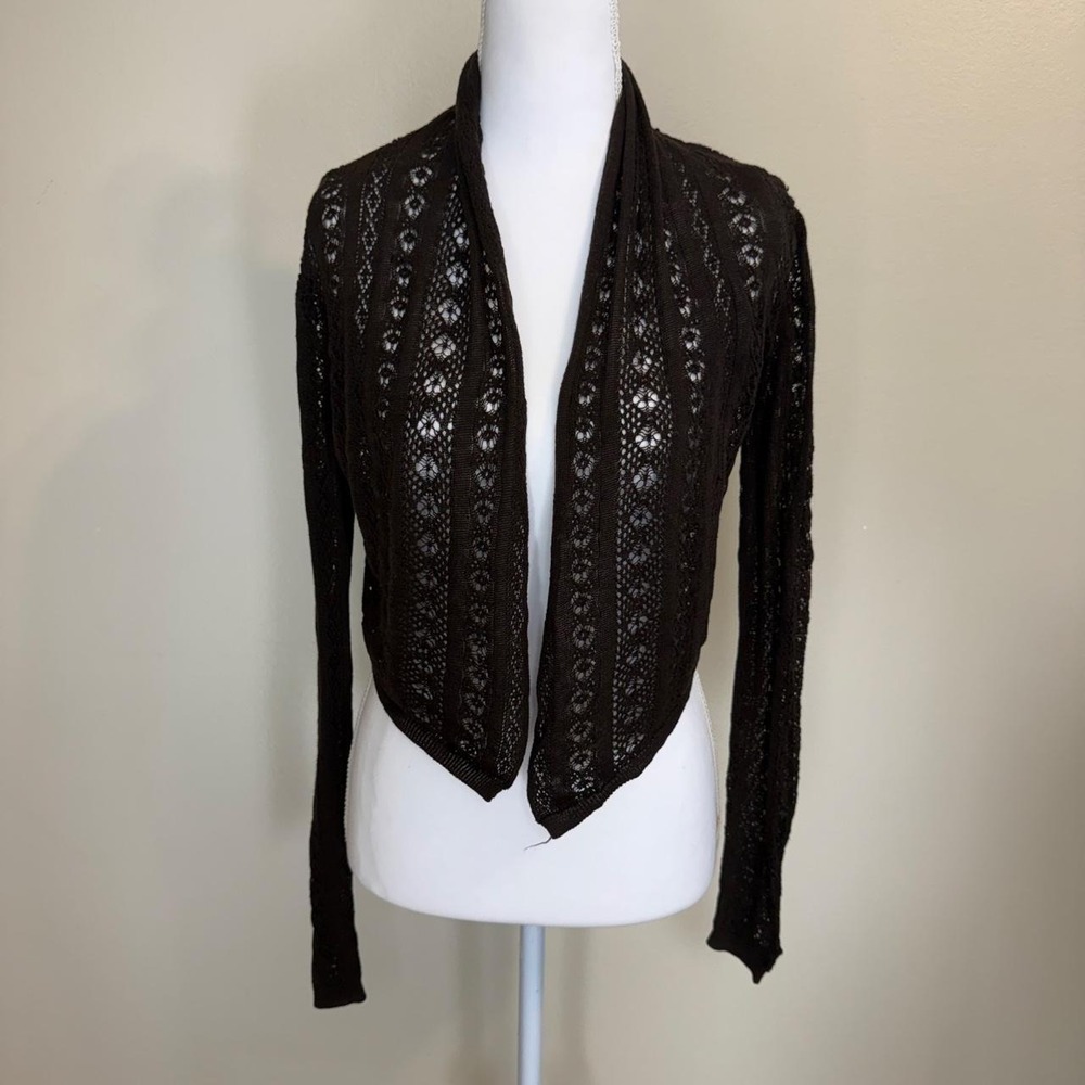 Winsor Chocolate Brown Open Front Pointelle Knit Cardigan Womens S Coquette Y2k